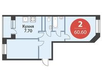 Планировка 2-комнатной квартиры, 60,6 м2