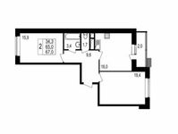 Планировка 2-комнатной квартиры, 67 м2