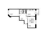Планировка 2-комнатной квартиры, 69,2 м2
