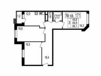 Планировка 3-комнатной квартиры, 86,1 м2