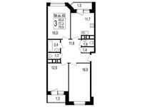 Планировка 3-комнатной квартиры, 80,4 м2