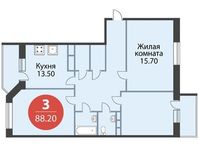 Планировка 3-комнатной квартиры, 88,2 м2