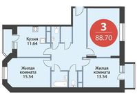 Планировка 3-комнатной квартиры, 88,7 м2