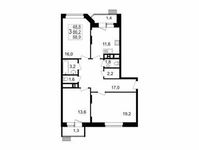 Планировка 3-комнатной квартиры, 88,9 м2