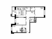 Планировка 3-комнатной квартиры, 89,5 м2