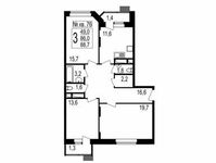 Планировка 3-комнатной квартиры, 88,7 м2