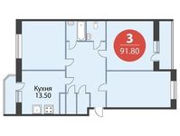 Планировка 3-комнатной квартиры, 91,8 м2