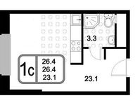 Планировка квартиры студии, 26,4 м2