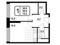 Планировка 1-комнатной квартиры, 38,9 м2