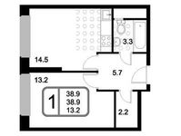 Планировка 1-комнатной квартиры, 38,9 м2