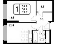 Планировка 1-комнатной квартиры, 39,2 м2