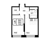 Планировка 1-комнатной квартиры, 39 м2
