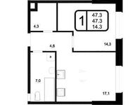 Планировка 1-комнатной квартиры, 47,3 м2