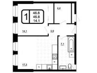 Планировка 1-комнатной квартиры, 46,8 м2