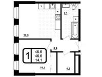 Планировка 1-комнатной квартиры, 46,6 м2