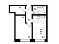 Планировка 1-комнатной квартиры, 43,3 м2