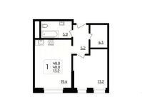 Планировка 1-комнатной квартиры, 48 м2