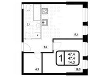 Планировка 1-комнатной квартиры, 47,4 м2