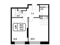 Планировка 1-комнатной квартиры, 48,9 м2