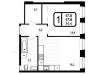Планировка 1-комнатной квартиры, 47,5 м2