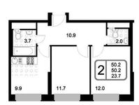 Планировка 2-комнатной квартиры, 50,2 м2