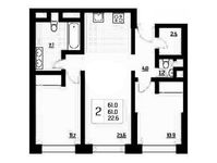Планировка 2-комнатной квартиры, 61 м2