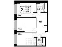 Планировка 2-комнатной квартиры, 61,3 м2