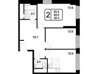 Планировка 2-комнатной квартиры, 65,5 м2