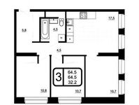 Планировка 3-комнатной квартиры, 64,5 м2