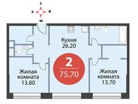 Планировка 2-комнатной квартиры, 75,7 м2
