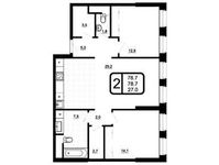 Планировка 2-комнатной квартиры, 78,7 м2