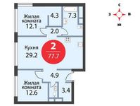 Планировка 2-комнатной квартиры, 77,7 м2