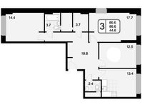 Планировка 3-комнатной квартиры, 86,6 м2