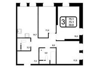 Планировка 3-комнатной квартиры, 75,1 м2