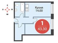 Планировка 1-комнатной квартиры, 43,3 м2