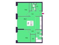 Планировка 2-комнатной квартиры, 76,3 м2