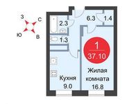 Планировка 1-комнатной квартиры, 37,1 м2