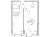 Планировка 1-комнатной квартиры, 37,6 м2