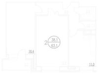 Планировка 2-комнатной квартиры, 63,5 м2
