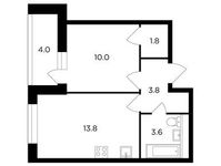 Планировка 1-комнатной квартиры, 35 м2