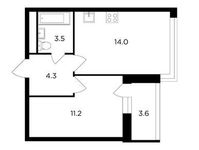 Планировка 1-комнатной квартиры, 34,8 м2
