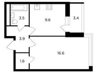 Планировка 1-комнатной квартиры, 37,1 м2