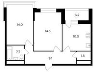Планировка 2-комнатной квартиры, 54,3 м2