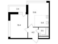 Планировка 2-комнатной квартиры, 43,5 м2