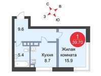 Планировка 1-комнатной квартиры, 39,7 м2