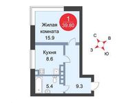 Планировка 1-комнатной квартиры, 39,8 м2