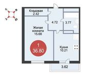 Планировка 1-комнатной квартиры, 36,8 м2