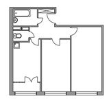 Планировка 2-комнатной квартиры, 55 м2