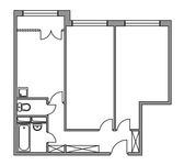 Планировка 2-комнатной квартиры, 56 м2