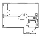 Планировка 2-комнатной квартиры, 52 м2